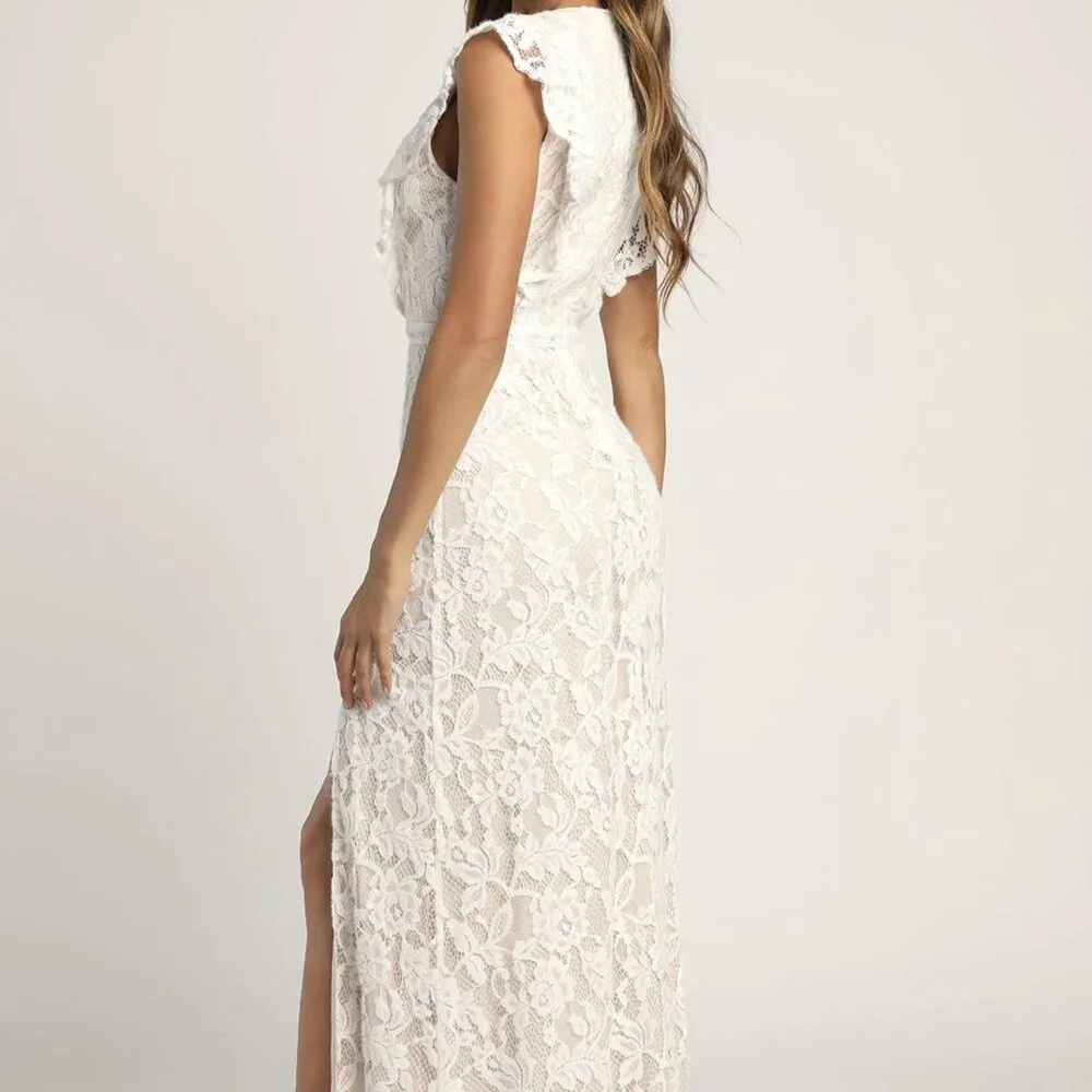 NWT Lulus This Moment in Time White Lace Ruffled Maxi Dress - Picture 4 of 9